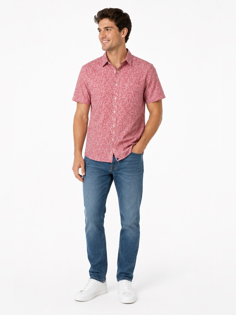 UNTUCKit Red and White Micro Floral Short Sleeve Shirt